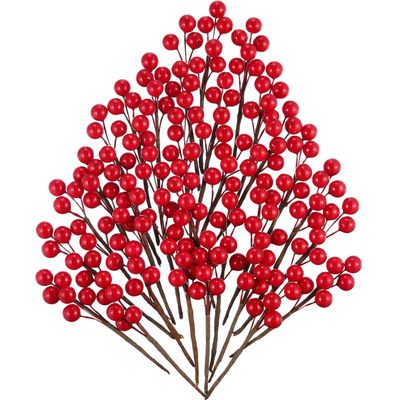 360 Pieces Artificial Holly Berries Christmas Winter Fake Berries Bunch Faux Cranberries Bunch on 60 Stems for Table Centerpiece (Red)