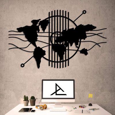 archtwain Decorative World Map - Metal Wall Decor Home Office Decoration, Bedroom Living Room Decor Sculpture (18.11 x 30.71 inch)