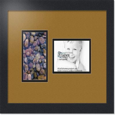 ArtToFrames Collage Photo Frame Double Mat with 2-4x6 Openings with Satin Black Frame and El Dorado mat.