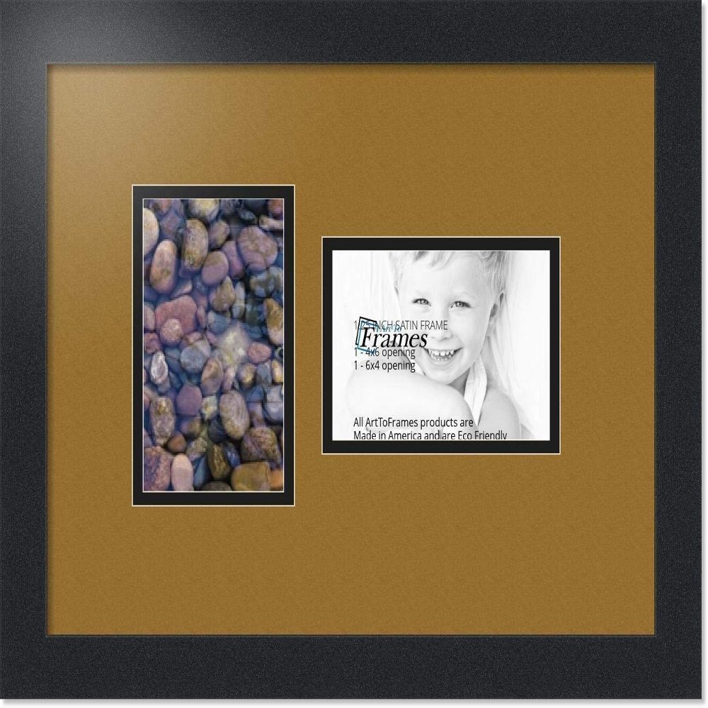 ArtToFrames Collage Photo Frame Double Mat with 2-4x6 Openings with Satin Black Frame and El Dorado mat.