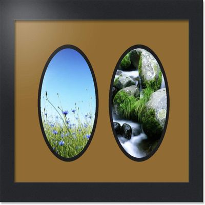 ArtToFrames Collage Photo Frame Double Mat with 2-5x7 Openings with Satin Black Frame and El Dorado mat.