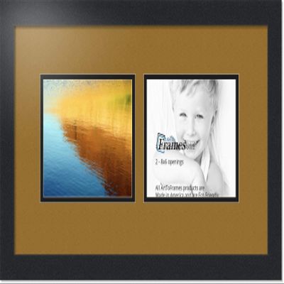 ArtToFrames Collage Photo Frame Double Mat with 2-6x8 Openings with Satin Black Frame and El Dorado mat.