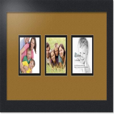 ArtToFrames Collage Photo Frame Double Mat with 3-4x4 Openings with Satin Black Frame and El Dorado mat.
