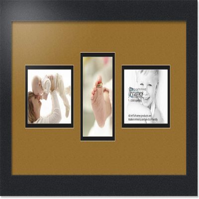 ArtToFrames Collage Photo Frame Double Mat with 3-3.5x5 Openings with Satin Black Frame and El Dorado mat.