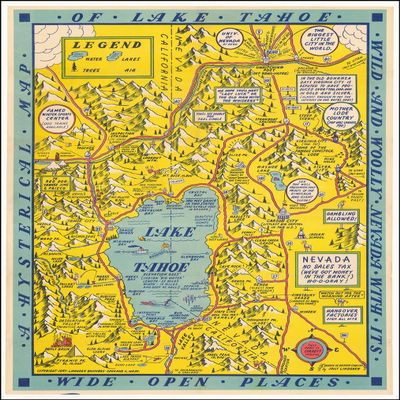 1947 Lake Tahoe and Woolly Nevada Hysterical Pictorial Map Comic Poster Reprint 8793