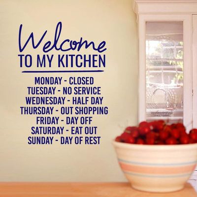 Welcome to My Kitchen Wall Decal, Funny Cooking Kitchen Wall Quote Sticker | 18 Wide x 24 Tall | 22 Wide x 30 Tall | Navy Blue | Pick Your Color & Size
