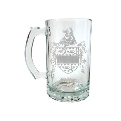 Miller English Family Coat of Arms 27oz Glass Stein  Personalized Heraldic Engraving