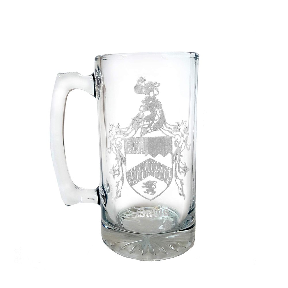 Davis English Family Coat of Arms 27oz Glass Stein  Personalized Heraldic Engraving