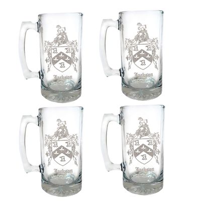 Jackson English Family Coat of Arms 27oz Beer Stein Set of 4  Personalized Heraldic Engraving
