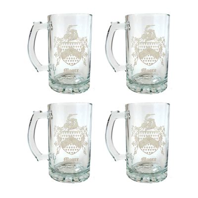 Moore English Family Coat of Arms 27oz Beer Stein Set of 4  Personalized Heraldic Engraving