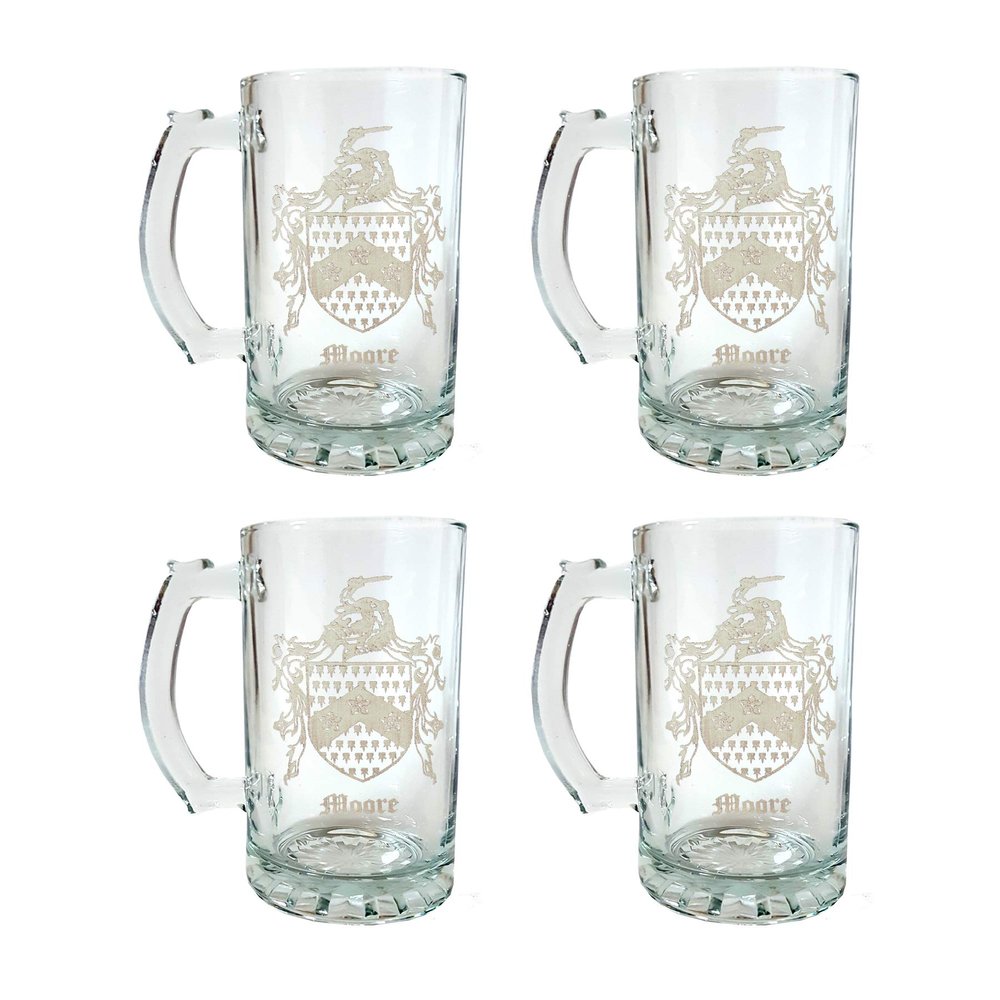 Moore English Family Coat of Arms 27oz Beer Stein Set of 4  Personalized Heraldic Engraving