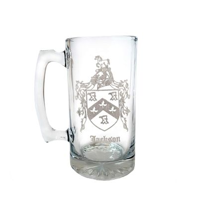 Jackson English Family Coat of Arms 27oz Glass Stein  Personalized Heraldic Engraving
