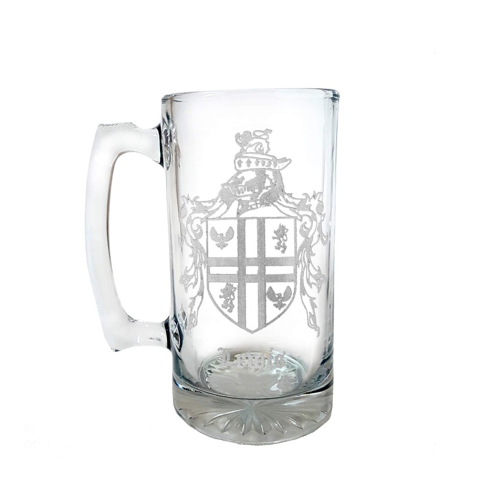 Lewis English Family Coat of Arms 27oz Beer Stein - Personalized Heraldic Engraving