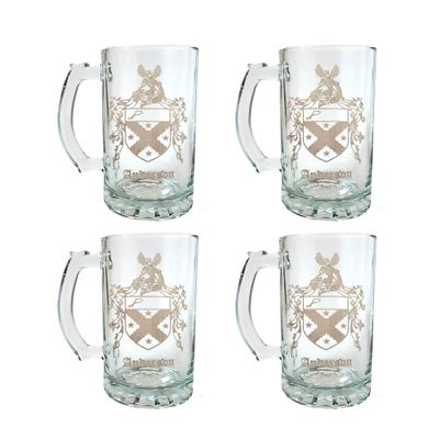 Anderson English Family Coat of Arms 27oz Beer Stein Set of 4: Free Shipping & Personalized Engraving