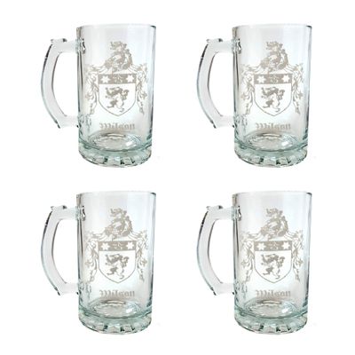 Wilson English Coat of Arms Beer Stein Set of 4  Personalized Family Crest 27oz Mugs