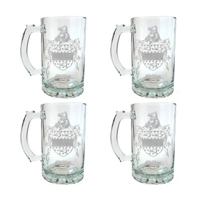 Miller English Family Coat of Arms Beer Stein Set of 4  27oz Personalized Engraved Glass Mugs