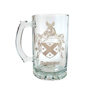 Anderson English Family Coat of Arms 27oz Glass Stein  Personalized Heraldic Engraving