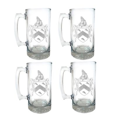 Williams English Family Coat of Arms Beer Stein Set of Fours  27oz Custom Engraved, English Heritage Gift