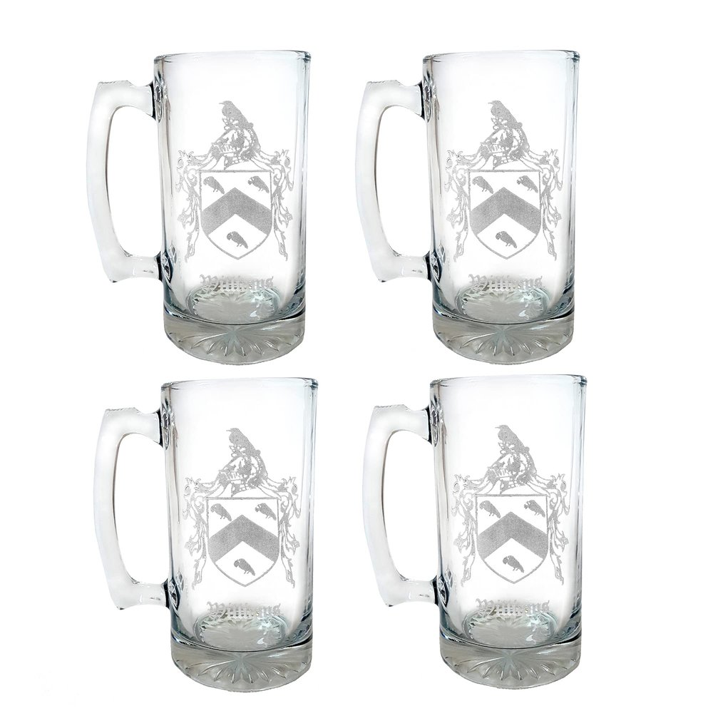 Williams English Family Coat of Arms Beer Stein Set of Fours  27oz Custom Engraved, English Heritage Gift