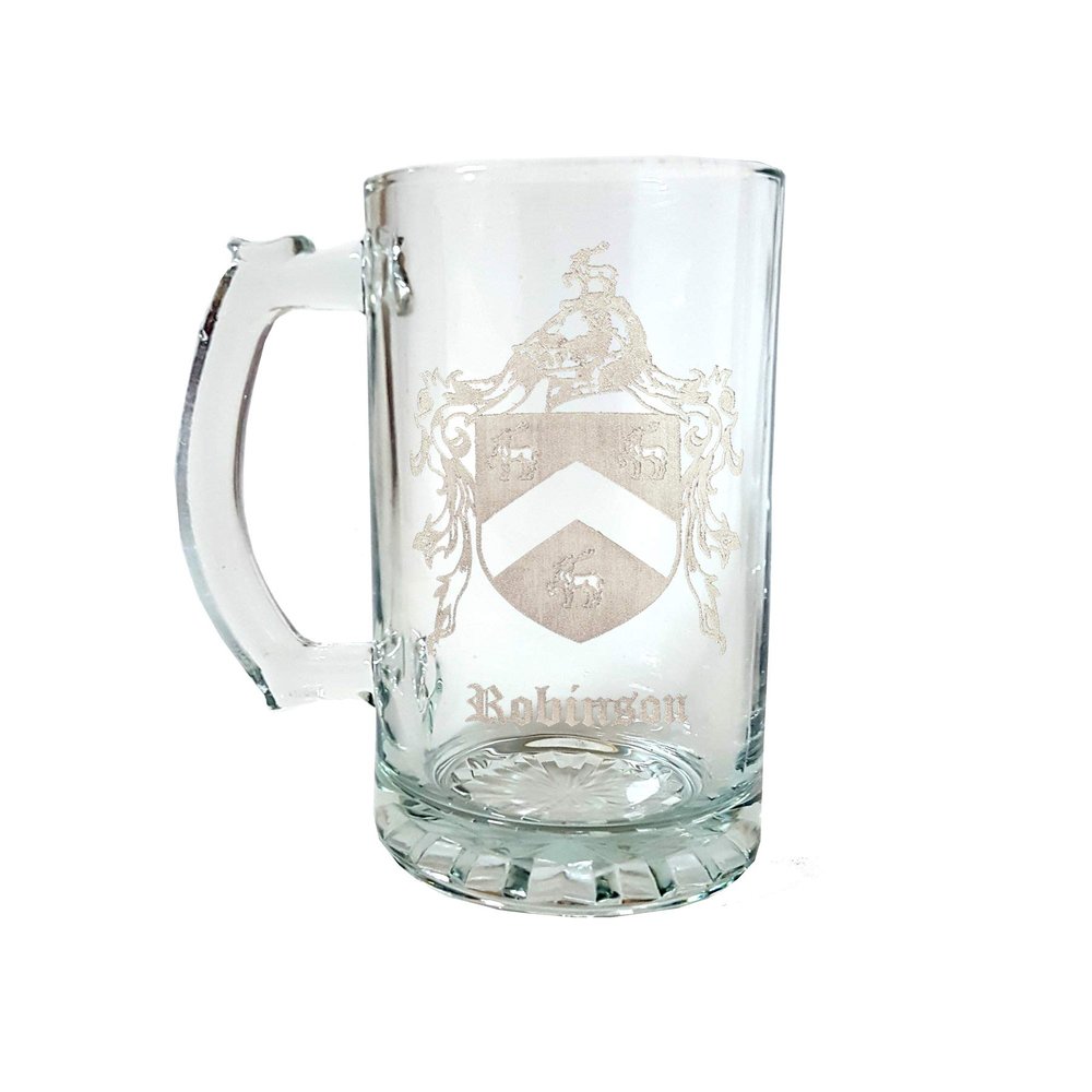 Robinson English Coat of Arms 27oz Beer Stein  Engraved Family Crest with Free Personalization