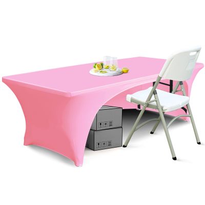 ABCCANOPY 6 ft Spandex Table Cover Open Back Fitted Tablecloth Stretch Washable Tablecover Table Topper for Rectangle Tables Pink