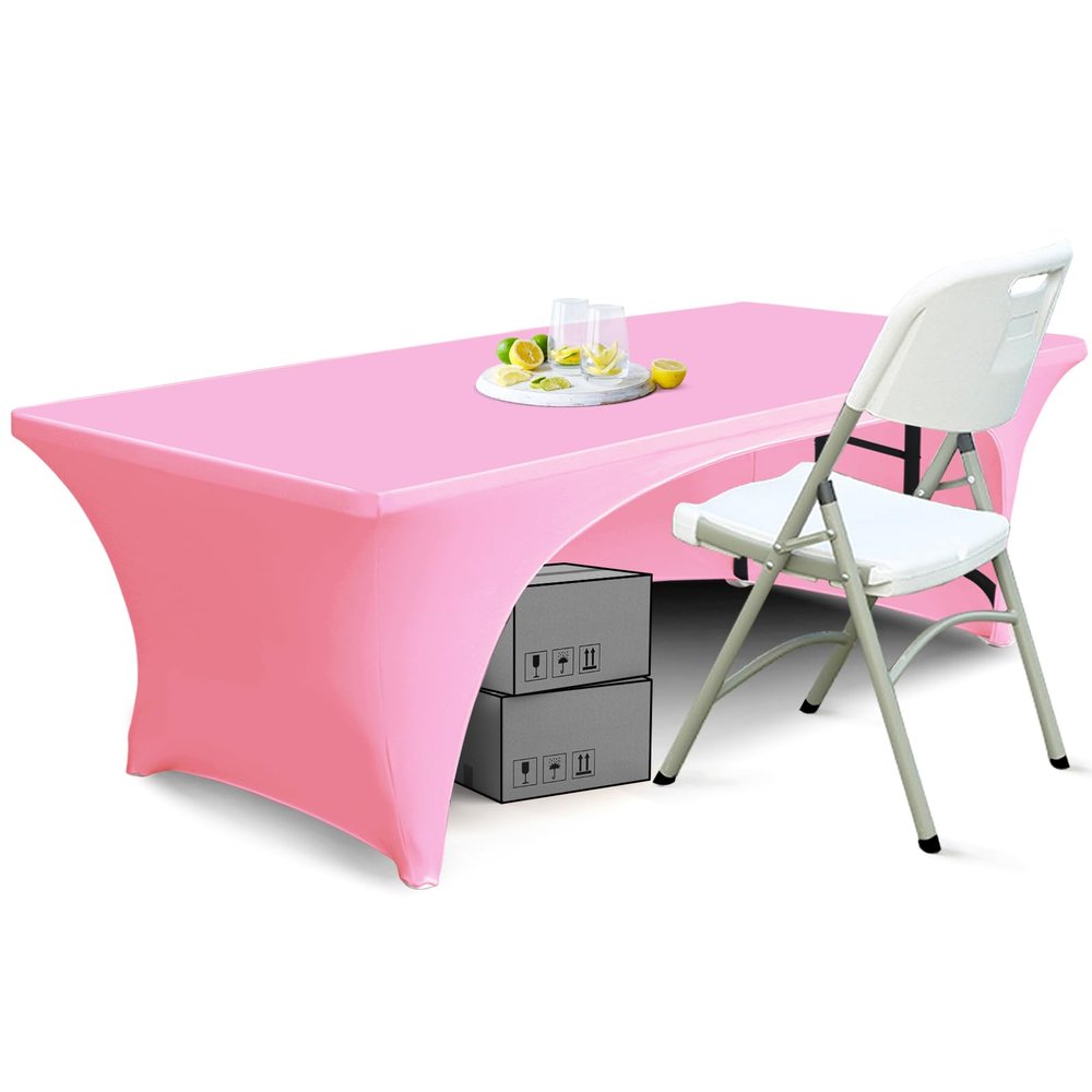ABCCANOPY 6 ft Spandex Table Cover Open Back Fitted Tablecloth Stretch Washable Tablecover Table Topper for Rectangle Tables Pink