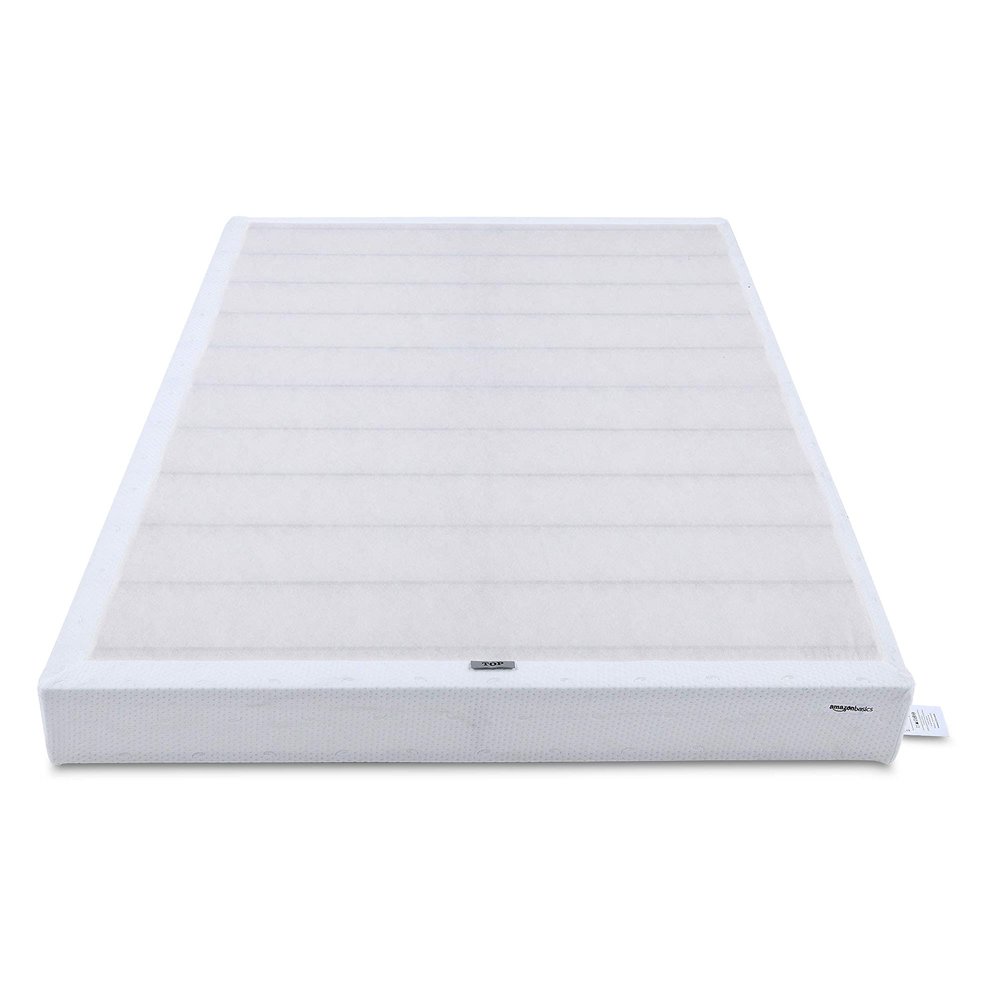 Amazon Basics Sturdy Smart Box Spring Bed Base, 5-Inch Height Mattress Foundation, Strong Support for All Mattress Types, Tool-Free Easy Assembly, Twin, 74" x 38" x 5", White
