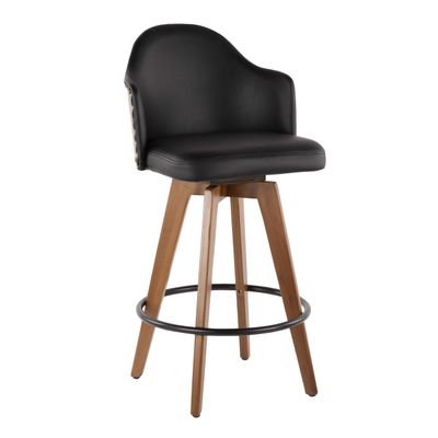 LumiSource Ahoy Counter Stools in Walnut Wood and Faux Leather, Counter Height Chairs, Barstools for Kitchen Island