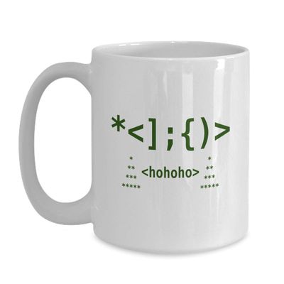 BeeTeeStore Programmer Christmas Mug - Santa Emoticon Code Design - 15oz Ceramic Coffee Cup for Software Engineers and Developers - Holiday Gift for Coders and Tech Professionals