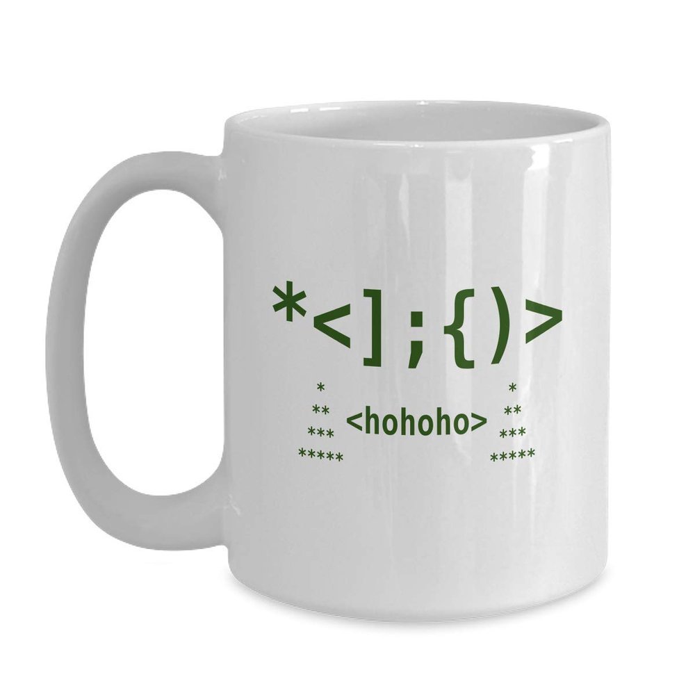 BeeTeeStore Programmer Christmas Mug - Santa Emoticon Code Design - 15oz Ceramic Coffee Cup for Software Engineers and Developers - Holiday Gift for Coders and Tech Professionals