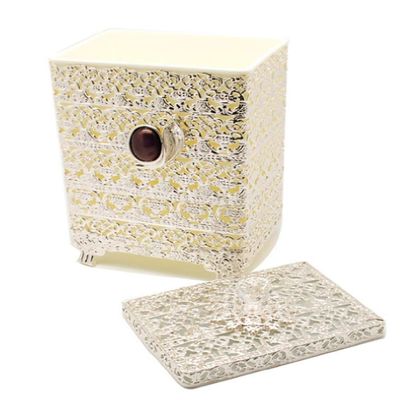 SEHAMANO Antique Rectangular Wastebasket, Vintage Decorative Small Trash Can, Classic Garbage Container Bin for Vanity, Bedroom, Kitchen, Powder Rooms, Home Office Rubbish Bin (Silver (Shiny Silver))