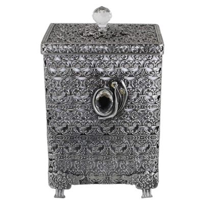SEHAMANO Antique Rectangular Wastebasket, Vintage Decorative Small Trash Can, Classic Garbage Container Bin for Vanity, Bedroom, Kitchen, Powder Rooms, Home Office Rubbish Bin (Tin (Matt Gray))