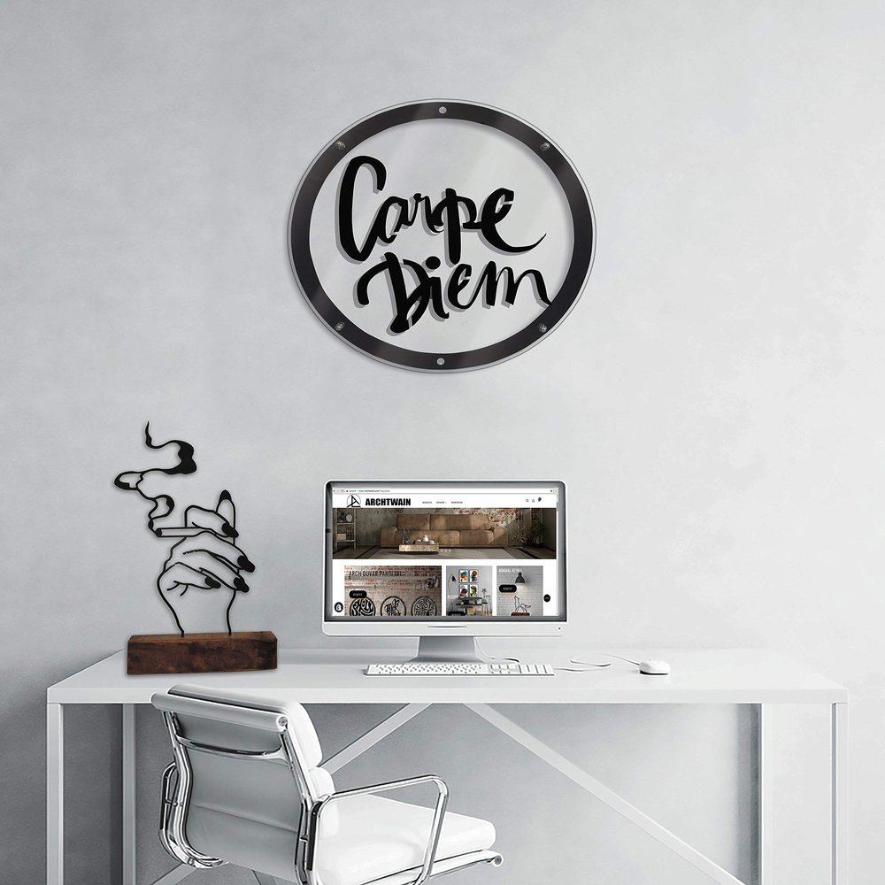 Archtwain Carpe Diem- Decorative Design - Metal Wall Decor Home Office Decoration, Bedroom Living Room Decor (Black)