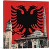 ARTCANVAS Et'hem Bey Mosque Clock Tower with Albanian Two-Headed Eagle Crest Canvas Art Print Stretched Framed Painting Picture Poster Giclee Wall Decor - 26" x 26" (0.75" Deep) view 1