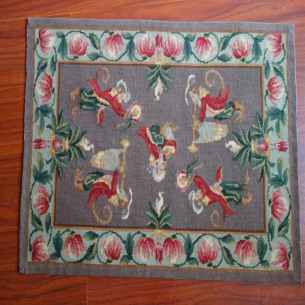 2' X 3' Needlepoint Rug Vintage Monkey Flower #9