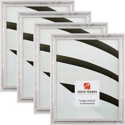 Craig Frames 314WH 12 x 36 Inch Picture Frame, Ornate White and Silver, Set of 4