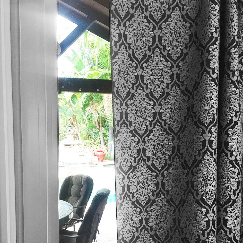 lovemyfabric Grey and Black Damask Print Jacquard Curtain Panel/Window Treatment, Drape for Living Room, Bedroom or Any Window Decor (52X48 Inch)