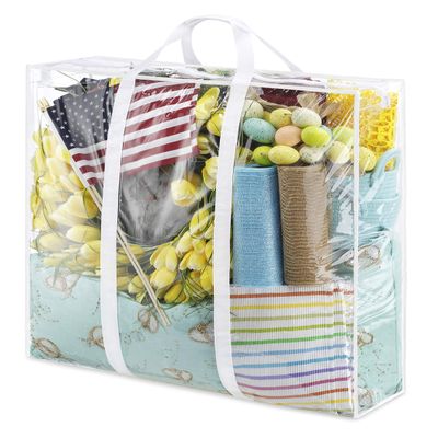 Whitmor Jumbo Everyday Holiday Bag, Seasonal Storage for Easter, Fourth of July, Fall & Christmas, Clear/White Large