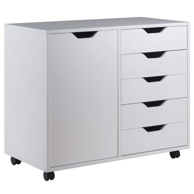Winsome Halifax 5-Drawer and Side Mobile Cabinet, for Living Room, Home Office, White