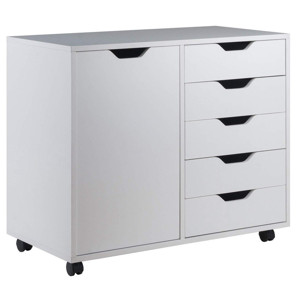 Winsome Halifax 5-Drawer and Side Mobile Cabinet, for Living Room, Home Office, White