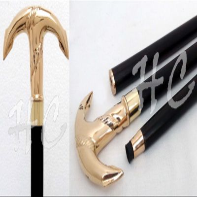 Mahira Nautical Vintage Brass Ship Anchor Handle Walking Canes Stick Nautical Wooden Stick A