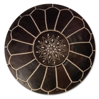 Premium Moroccan Leather Pouf - Handmade - Delivered Stuffed - Ottoman, Footstool, Floor Cushion (Dark Brown)