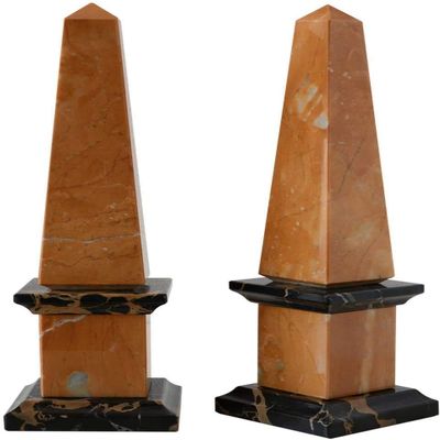 Single Yellow and Black Italin Marble Classic Obelisk Sculpture H.25CM