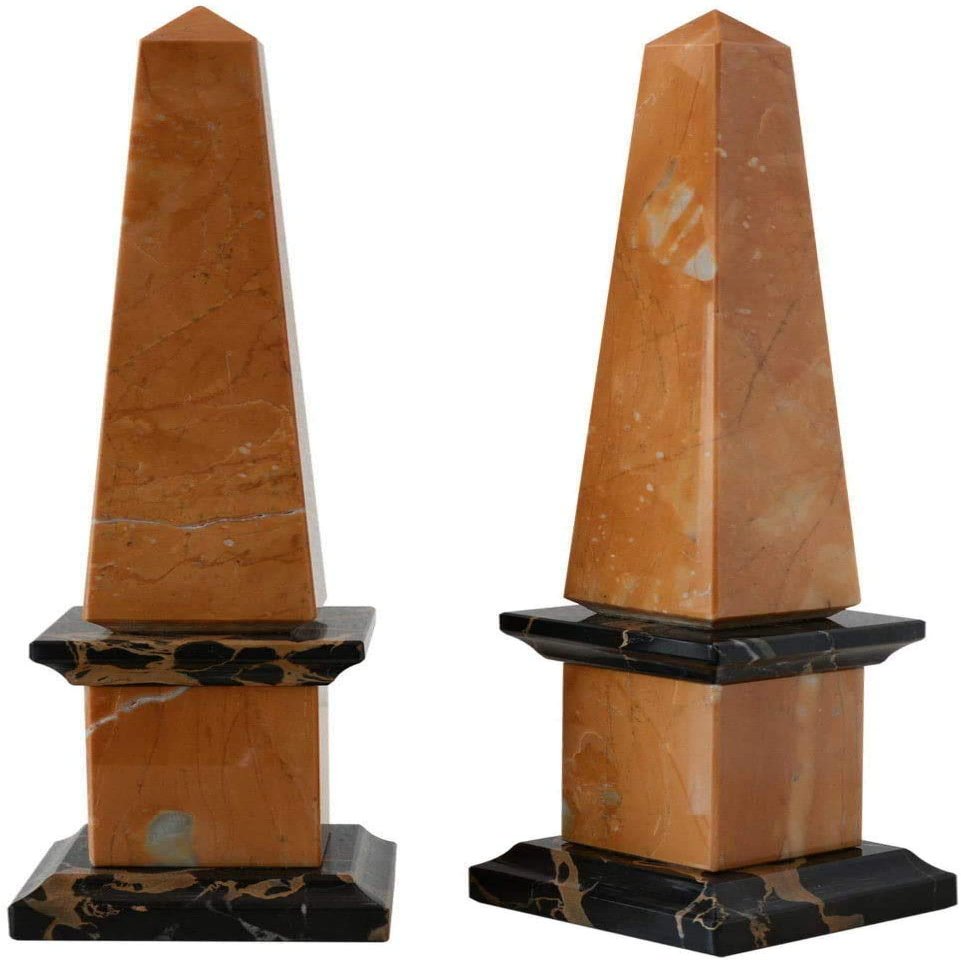 Single Yellow and Black Italin Marble Classic Obelisk Sculpture H.25CM