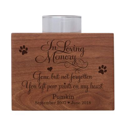 LifeSong Milestones Personalized Pet Memorial Sympathy Votive Funeral Candle Holder Cherry Wood Keepsake Gift Ideas for pet 3.75 x 3.75 x 2.75 (in Loving Memory of Pet)