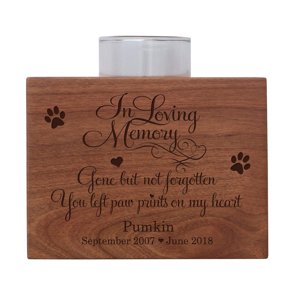 LifeSong Milestones Personalized Pet Memorial Sympathy Votive Funeral Candle Holder Cherry Wood Keepsake Gift Ideas for pet 3.75 x 3.75 x 2.75 (in Loving Memory of Pet)