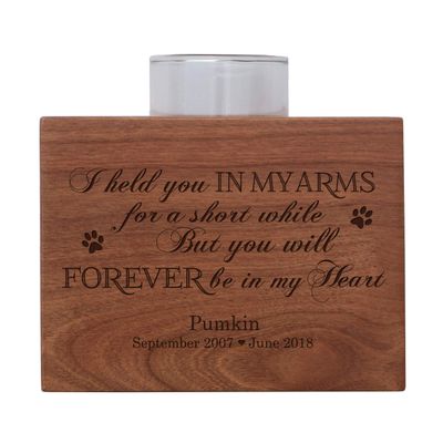LifeSong Milestones Personalized Pet Memorial Sympathy Votive Funeral Candle Holder Cherry Wood Keepsake Gift Ideas for pet 3.75 x 3.75 x 2.75 (I Held You You in My Arms)