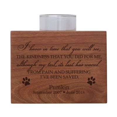 LifeSong Milestones Personalized Pet Memorial Sympathy Votive Funeral Candle Holder Cherry Wood Keepsake Gift Ideas for pet 3.75 x 3.75 x 2.75 (I Know in Time You Will See)