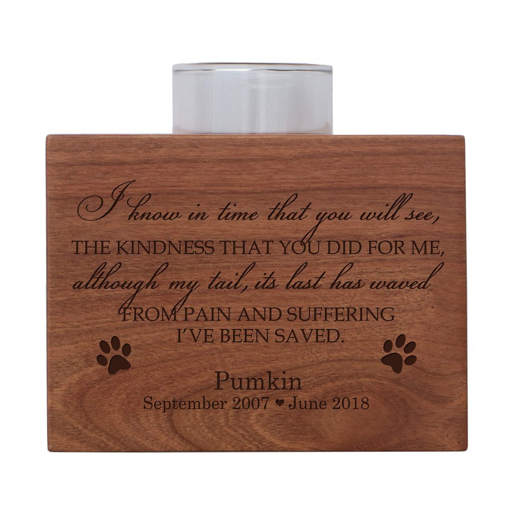 LifeSong Milestones Personalized Pet Memorial Sympathy Votive Funeral Candle Holder Cherry Wood Keepsake Gift Ideas for pet 3.75 x 3.75 x 2.75 (I Know in Time You Will See)