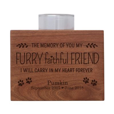 LifeSong Milestones Personalized Pet Memorial Sympathy Votive Funeral Candle Holder Cherry Wood Keepsake Gift Ideas for pet 3.75 x 3.75 x 2.75 (The Memory of You)